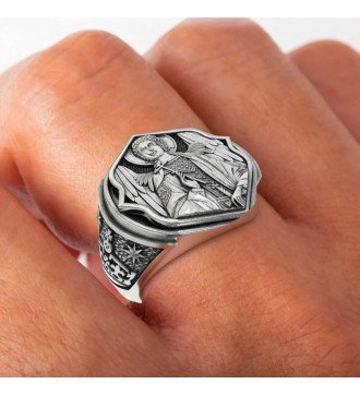 Ασημένιο Φυλαχτό Δαχτυλίδι με τον Αρχάγγελο Μιχαήλ 0903