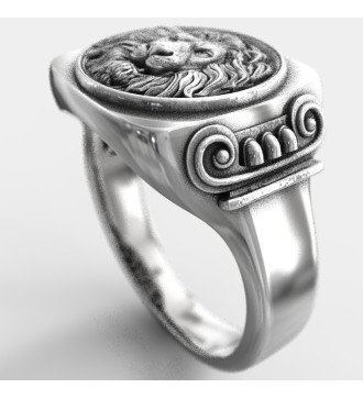 Anello Signet in argento sterling con testa di leone 0800