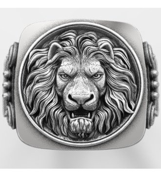 Anello Signet in argento sterling con testa di leone 0800
