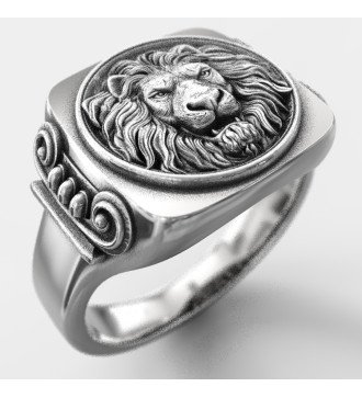 Signet Sterling Silver Lion Head Ring 0800