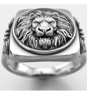 Anello Signet in argento sterling con testa di leone 0800