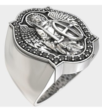 Regalo cristiano Anillo de sello de plata San Miguel con circón