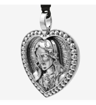 Pendentif en argent fait main pour homme Vierge Marie et coeur