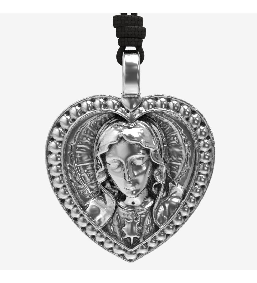 Pendentif en argent fait main pour homme Vierge Marie et coeur