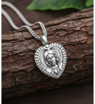 Handmade Silver Men's Gift Christian Pendant Virgin Mary And