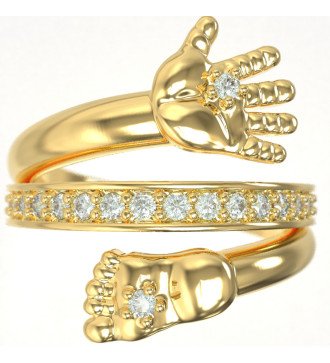 Anillo de plata de la mano y el pie del bebé con circonitas blancas Regalo para la madre 1151K