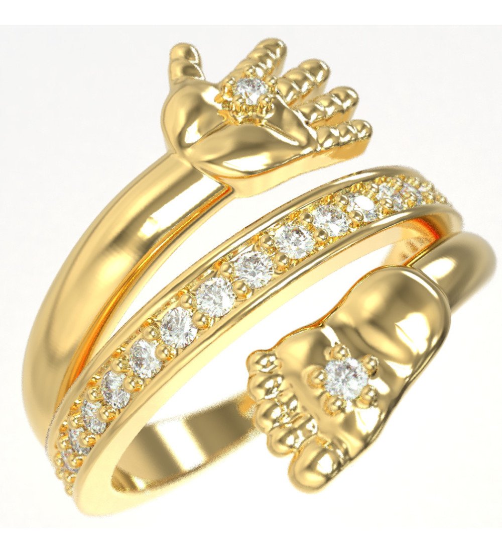 Ring voor nieuwe mama met kinderpoot en handjuwelen voor mama 1151K