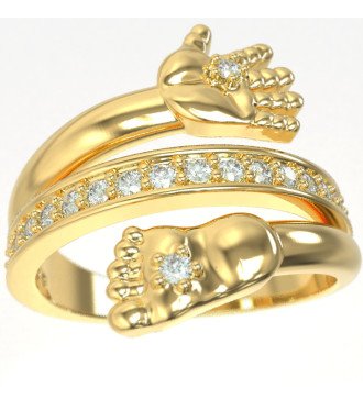 Ring voor nieuwe mama met kinderpoot en handjuwelen voor mama 1151K