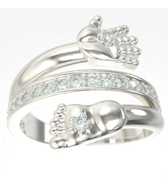Elegant Silver Baby Feet Hand Ring Gift from Husband 1151L