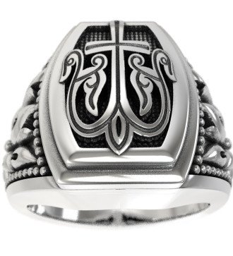 Εντυπωσιακό Χριστιανικό Ανδρικό Δαχτυλίδι Σταυρός με Βυζαντινά