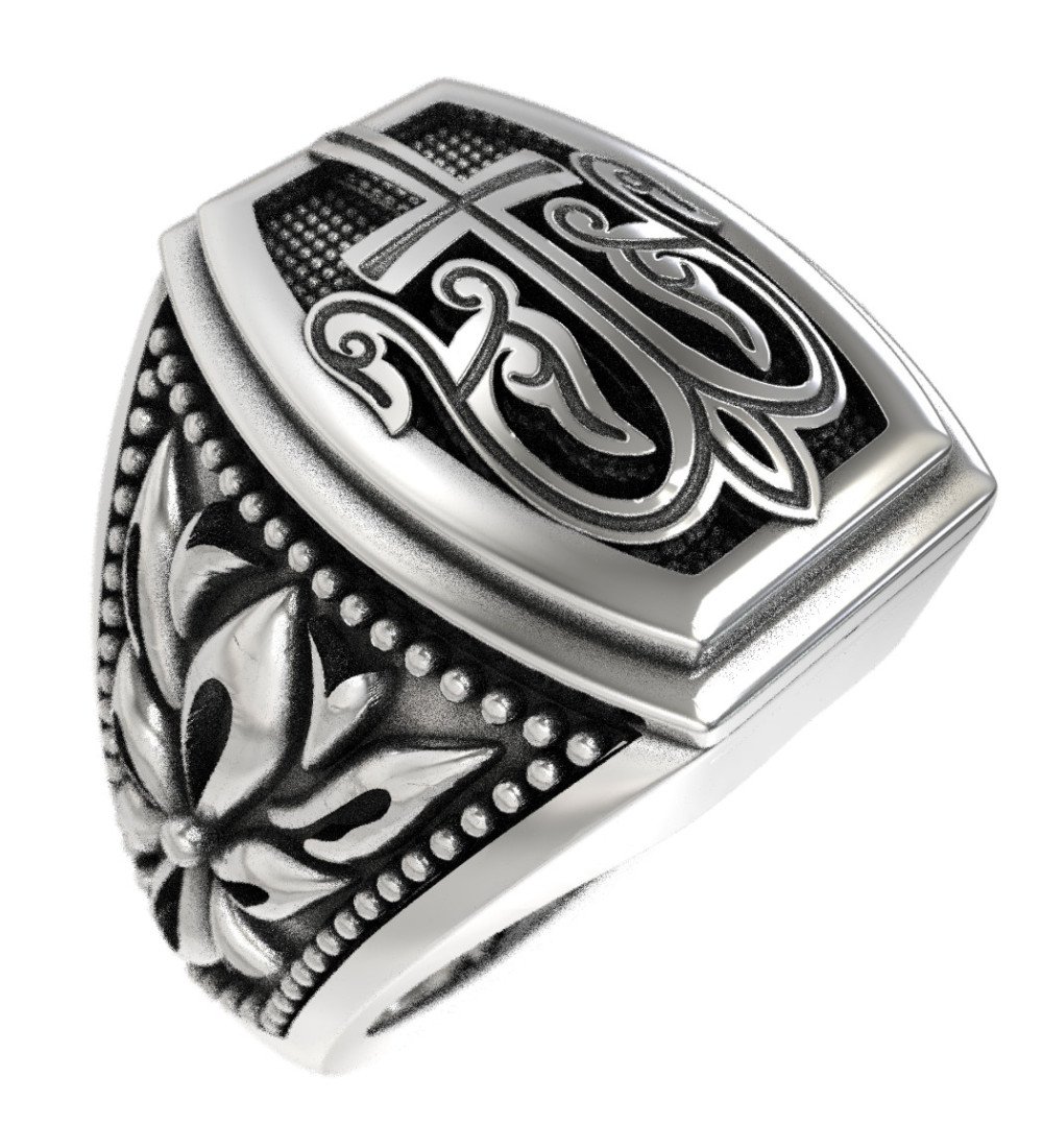 Εντυπωσιακό Χριστιανικό Ανδρικό Δαχτυλίδι Σταυρός με Βυζαντινά