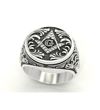 Symbolische Vintage-Stil Freimaurer Ring in Sterling Silber 0155