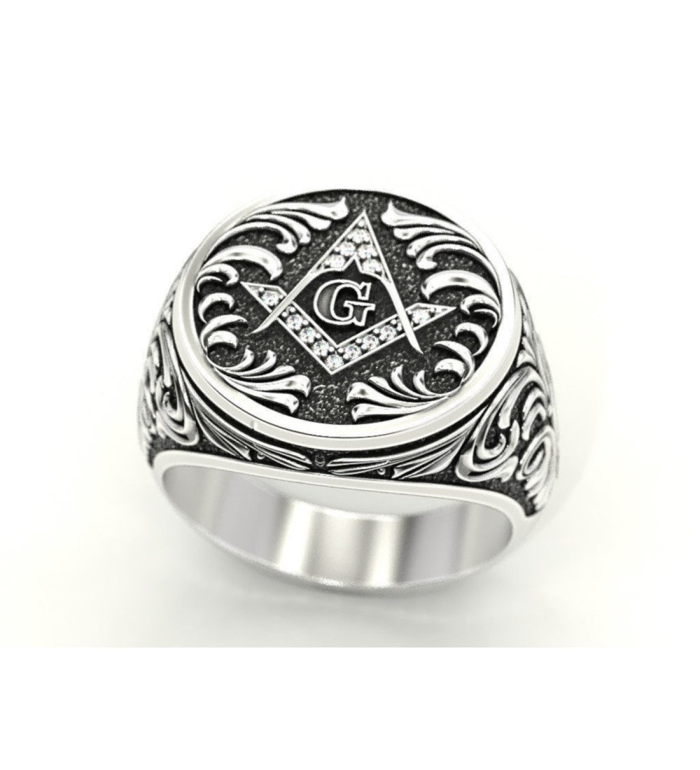 Symbolische Vintage-Stil Freimaurer Ring in Sterling Silber 0155