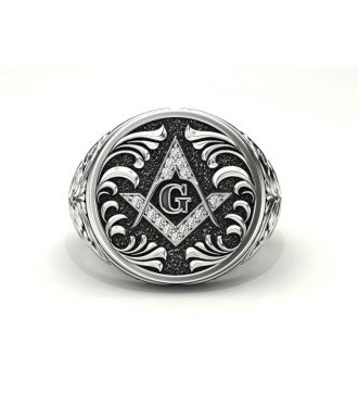 Bague de franc-maçon symbolique de style vintage en argent