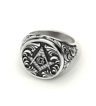 Bague de franc-maçon symbolique de style vintage en argent