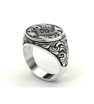 Symbolische Vintage-Stil Freimaurer Ring in Sterling Silber 0155