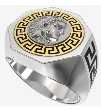 Anello con sigillo da uomo Alessandro Magno, leggendario