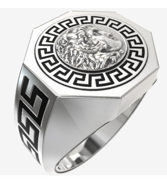 Signet Silver Men's Ring Alexander the Great with Meander Greek