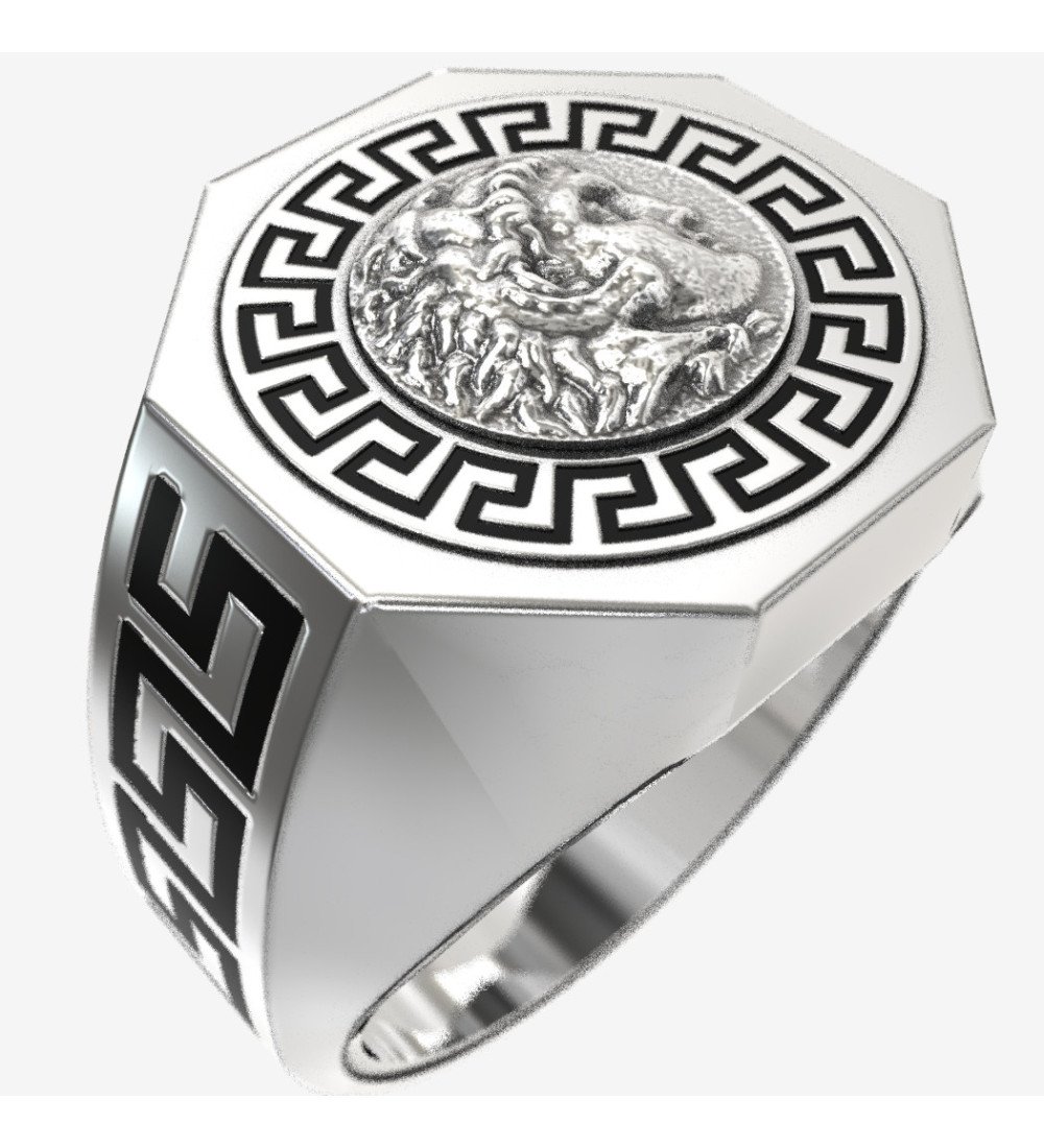 Signet Silver Men's Ring Alejandro Magno con Llave Griega 0497L