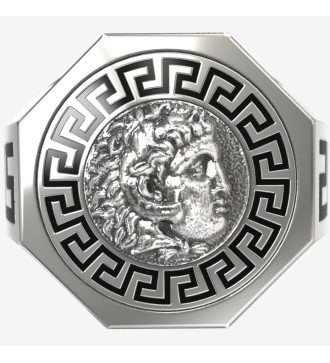 Signet Silver Men's Ring Alejandro Magno con Llave Griega 0497L