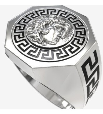Signet Silver Men's Ring Alejandro Magno con Llave Griega 0497L