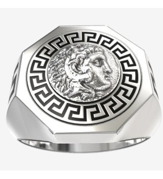 Signet Silver Men's Ring Alejandro Magno con Llave Griega 0497L