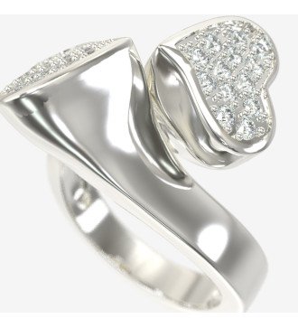 Πολυτελές Δαχτυλίδι Αγάπης Διπλές Καρδιές Λευκή Επιμετάλλωση