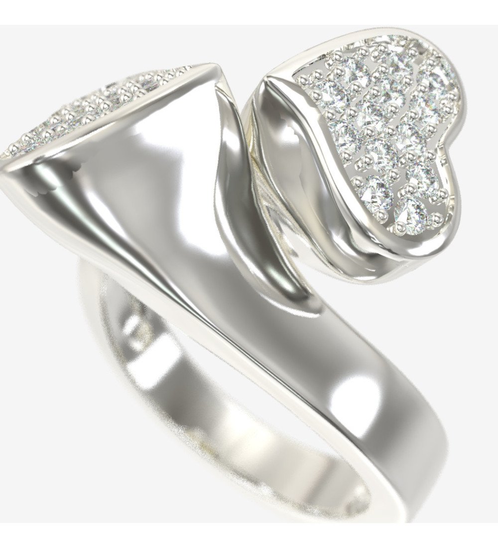 Впечатляющий подарок на годовщину Кольцо с двумя сердцами из