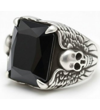Рок байкер стиль череп кольцо с черным камнем для мужчин 1064