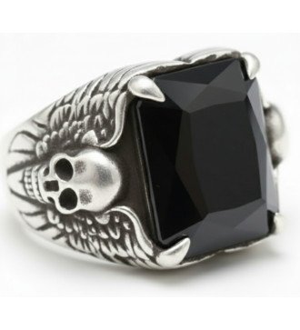 Rock Biker Style Skull Ring with Black Stone for Men 1064
