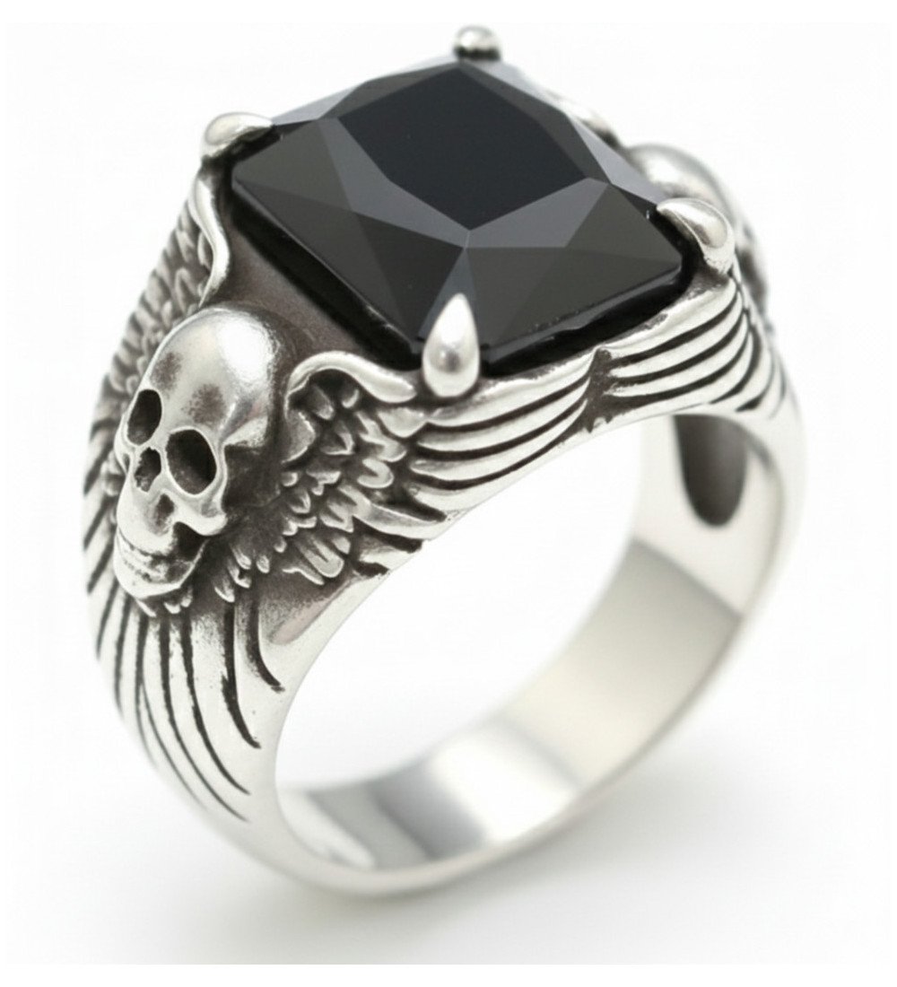 Rock Biker Style Skull Ring with Black Stone for Men 1064