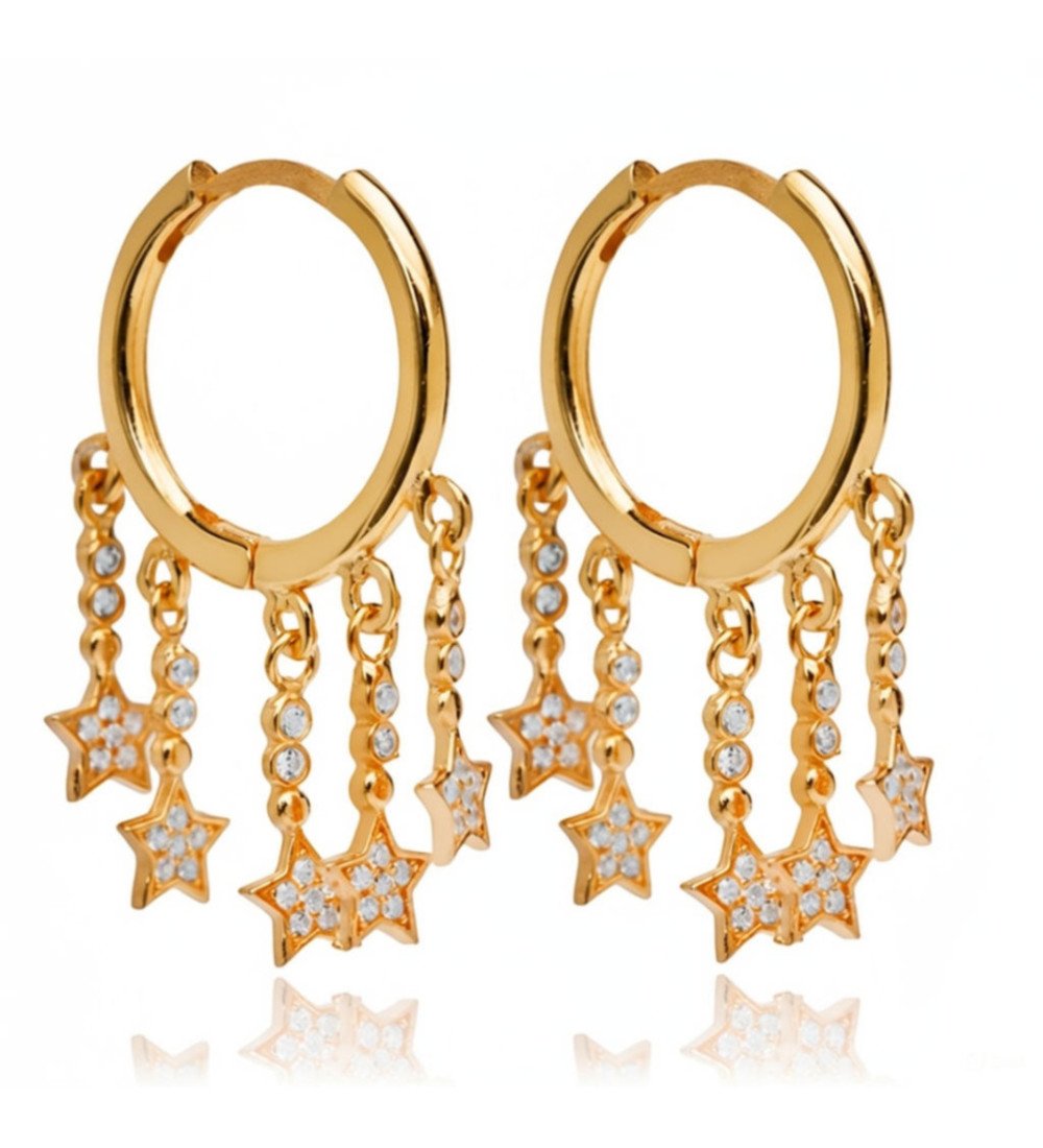 Серебряные женские серьги-обручи 19 мм с висячими звездами