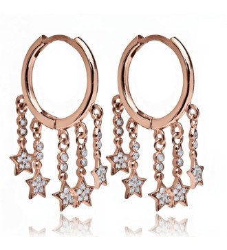 Boucles d'oreilles Lys rose avec chaînes et étoiles Idéal pour
