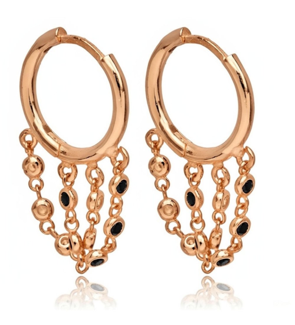 Ασημένια Σκουλαρίκια Κρεμαστά Κρίκοι Με Αλυσίδες Και Λευκάκια