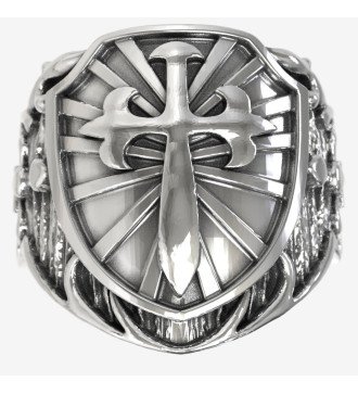 Symbolic Men's Signet Ring 925 with Sword-Shaped Cross and