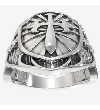 Anello simbolico da uomo 925 con croce e scudo a forma di spada