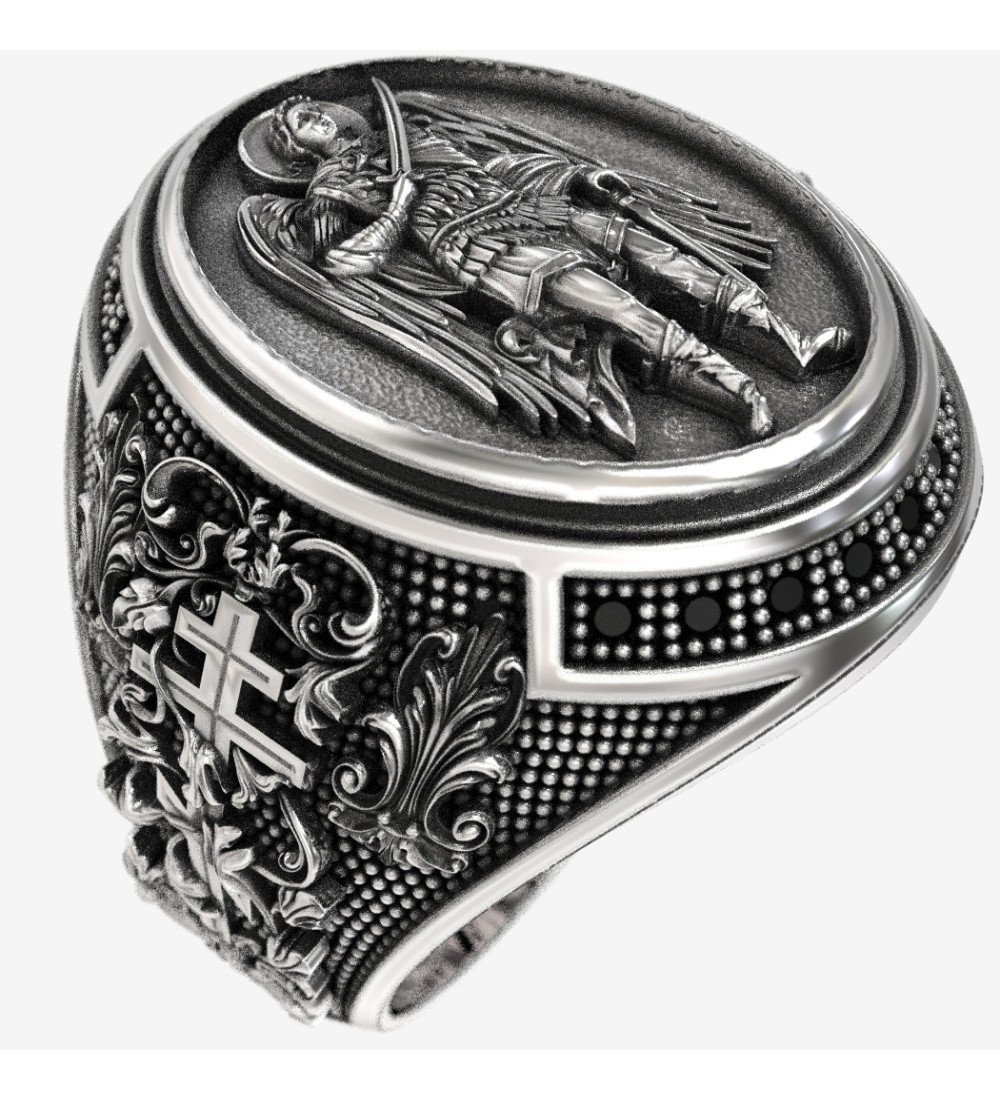 Vintage Christian Herrenring mit Erzengel Sankt Michael und