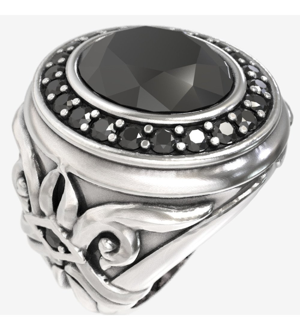 Gift for Men Statement Luxurious Oval Ring With Black Stone 0472