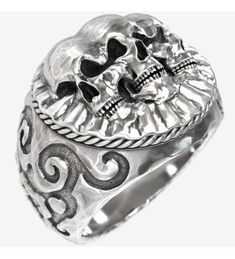 Anillo calavera motero de plata vintage para hombre 0477