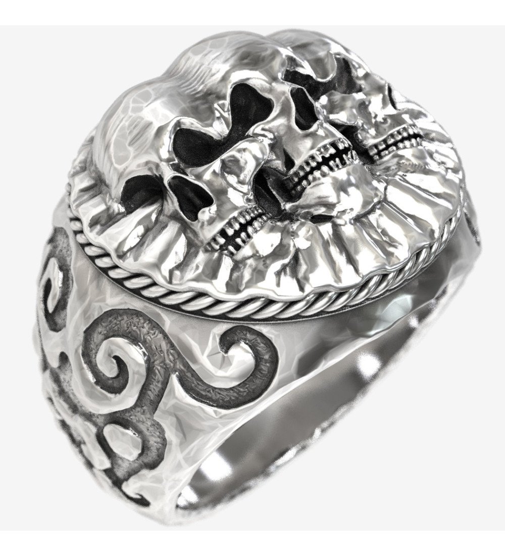 Vintage Silber Männer Biker Totenkopf Ring 0477