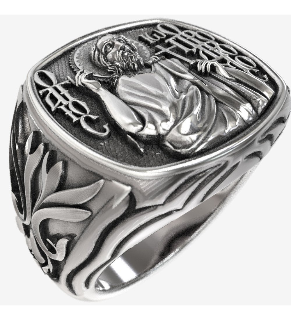 Bague chevalière chrétienne en argent byzantin avec Saint Jean