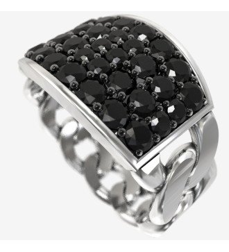 Ασημένιο Ανδρικό Δαχτυλίδι Με Σχέδιο Αλυσίδας Με Μαύρες Ζιργκόν
