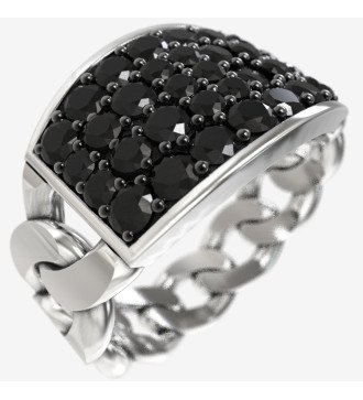 Ασημένιο Ανδρικό Δαχτυλίδι Με Σχέδιο Αλυσίδας Με Μαύρες Ζιργκόν