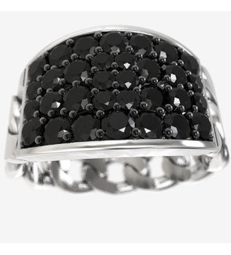 Silber Herrenring mit Kette Design mit schwarzen Zirkon Steinen