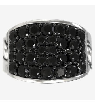 Ασημένιο Ανδρικό Δαχτυλίδι Με Σχέδιο Αλυσίδας Με Μαύρες Ζιργκόν