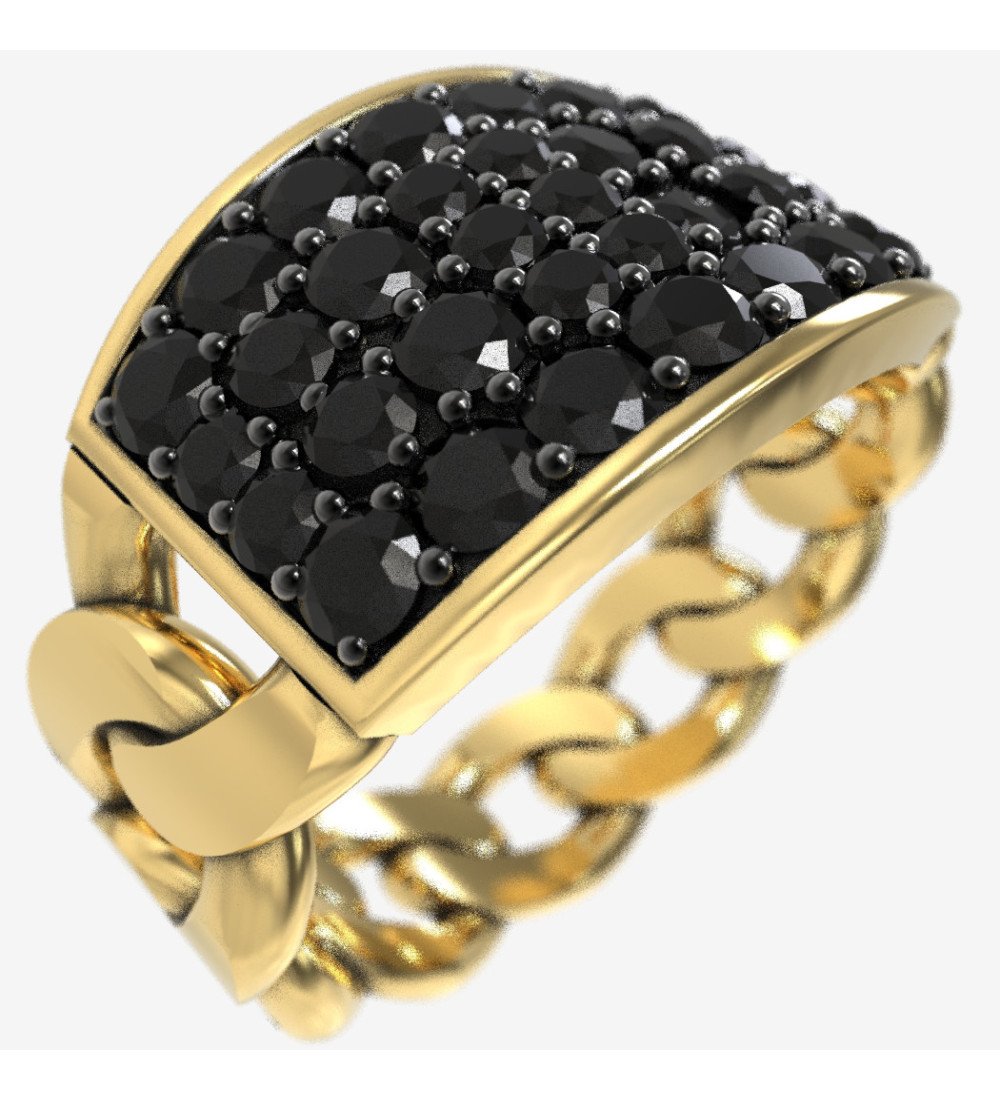 Ασημένιο Πολυτελές Δαχτυλίδι Cuban Link για Άνδρα με Μαύρες