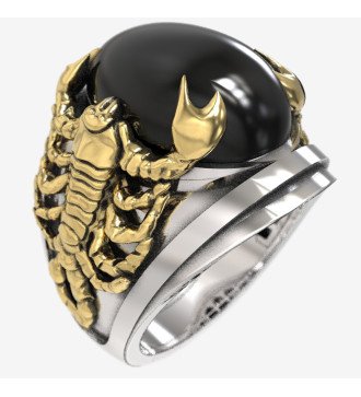 Ανδρικό Ασημένιο Δαχτυλίδι με Μαύρη Πέτρα & Σκορπιούς 0773