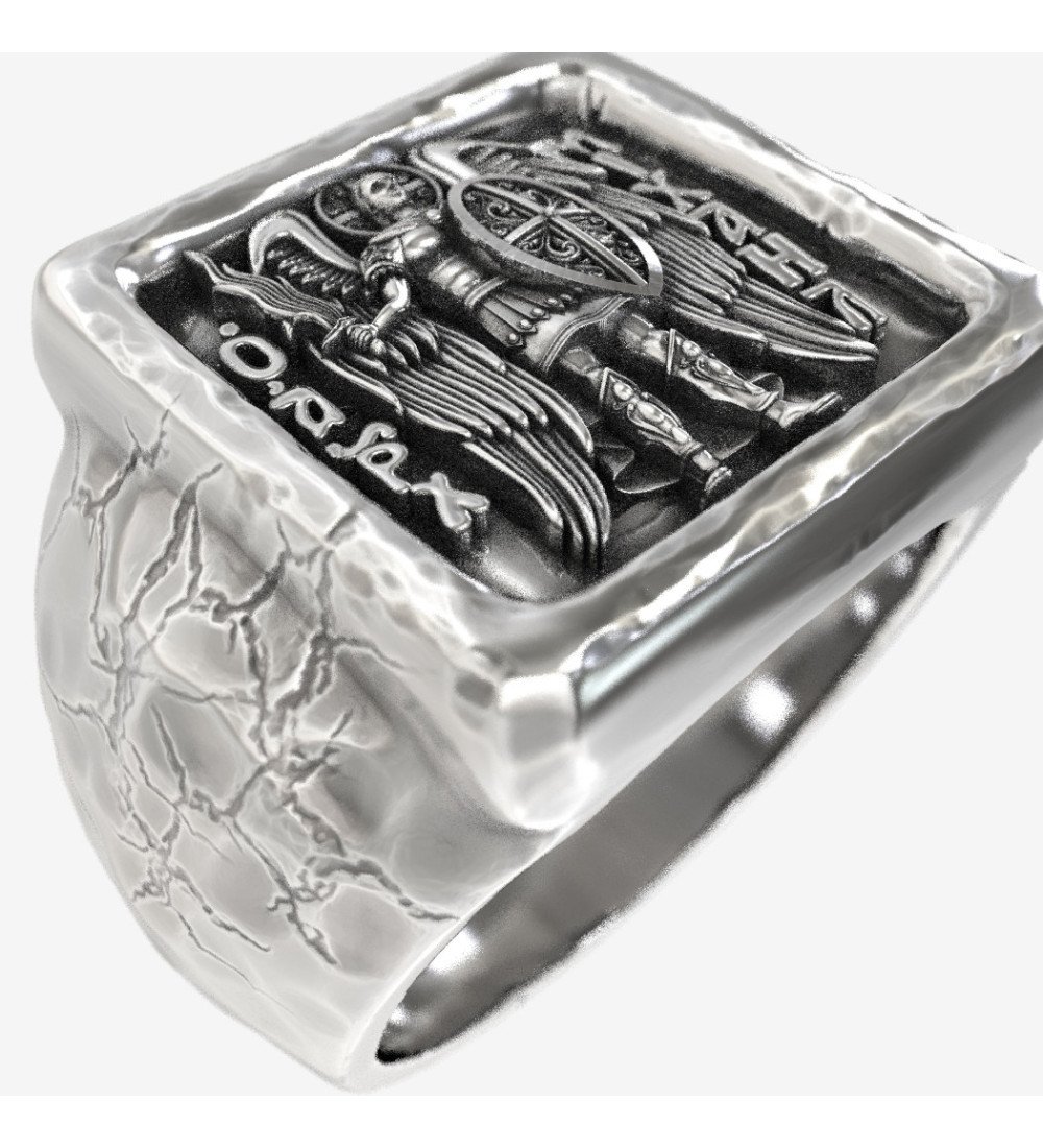 Religiöser Herrenschmuck Erzengel Michael Silber Siegelring 0690