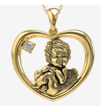 Birth Gift Silver Heart Necklace with Baby Angel 0989K