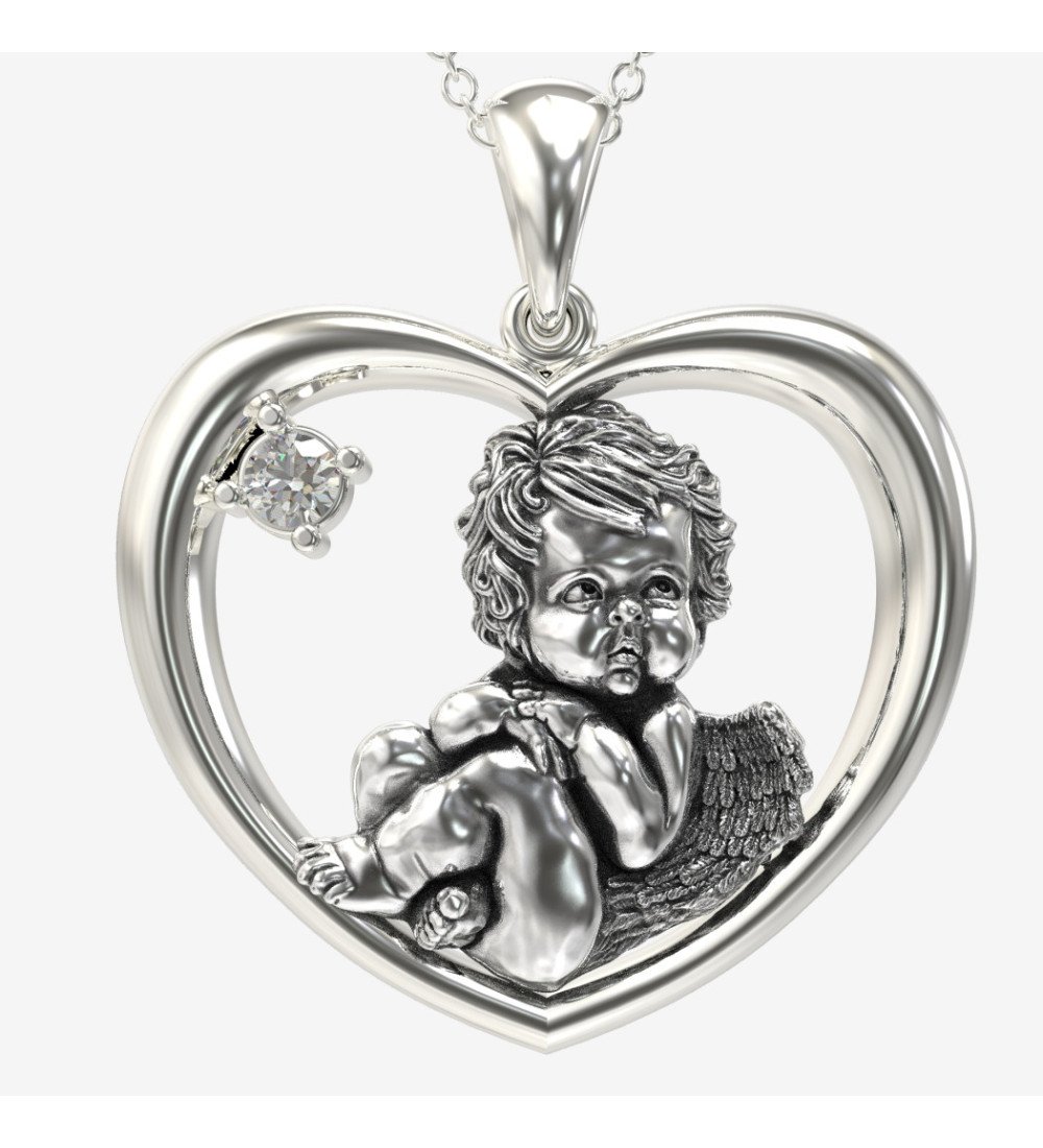 Collier coeur en argent avec bébé ange 0989L